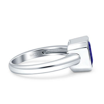 Bezel Set 8mmX8mm Asscher Engagement Ring Simulated Blue Sapphire 925 Sterling Silver Wholesale